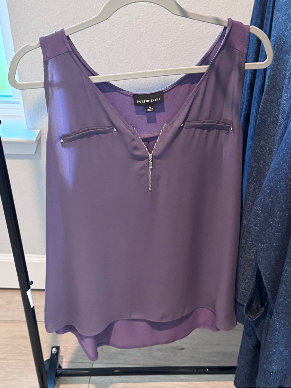 Fortune + Ivy Purple Zip-Front Sleeveless Camisole